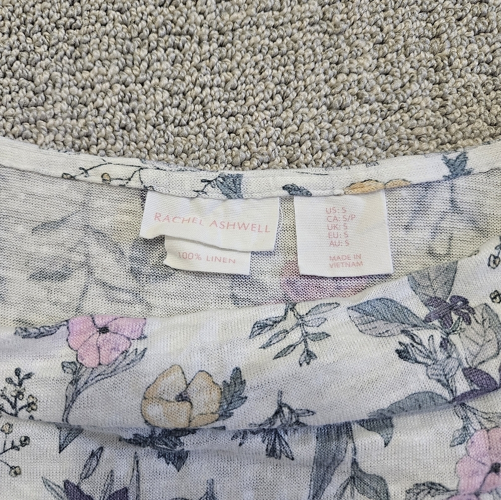 Rachel Ashwell 100% Linen Floral Cowl Neck Short Sleeve Shirt Size Small - Picture 3 of 3
